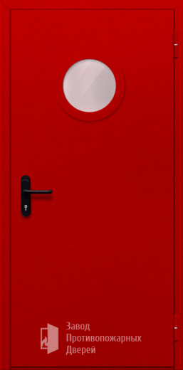 Фото двери «Однопольная с круглым стеклом (красная)» в Ногинску