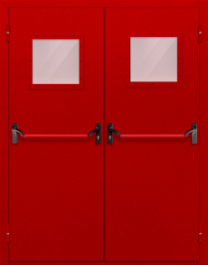 Фото двери «Двупольная со стеклопакетом и антипаникой (красная)» в Ногинску