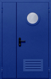 Фото двери «Полуторная с круглым стеклом и решеткой (синяя)» в Ногинску