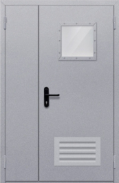Фото двери «Полуторная со стеклопакетом и решеткой» в Ногинску