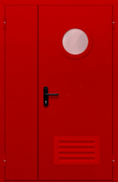 Фото двери «Полуторная с круглым стеклом и решеткой (красная)» в Ногинску